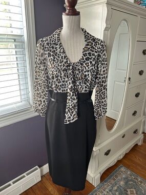 White House Black Market Leopard Print Top - Black, Tan & Cream
